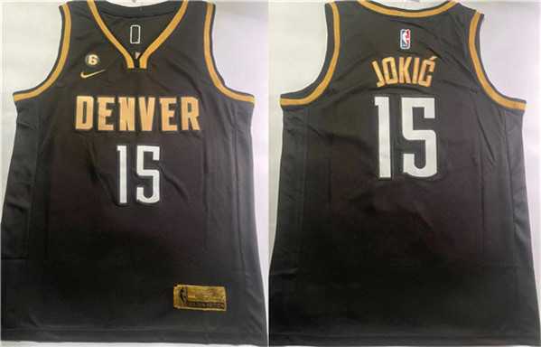 Men%27s Denver Nuggets #15 Nikola Jokic Black With NO.6 Patch Stitched Jersey->los angeles lakers->NBA Jersey